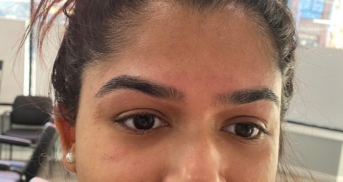 Finished eyebrow shaping result